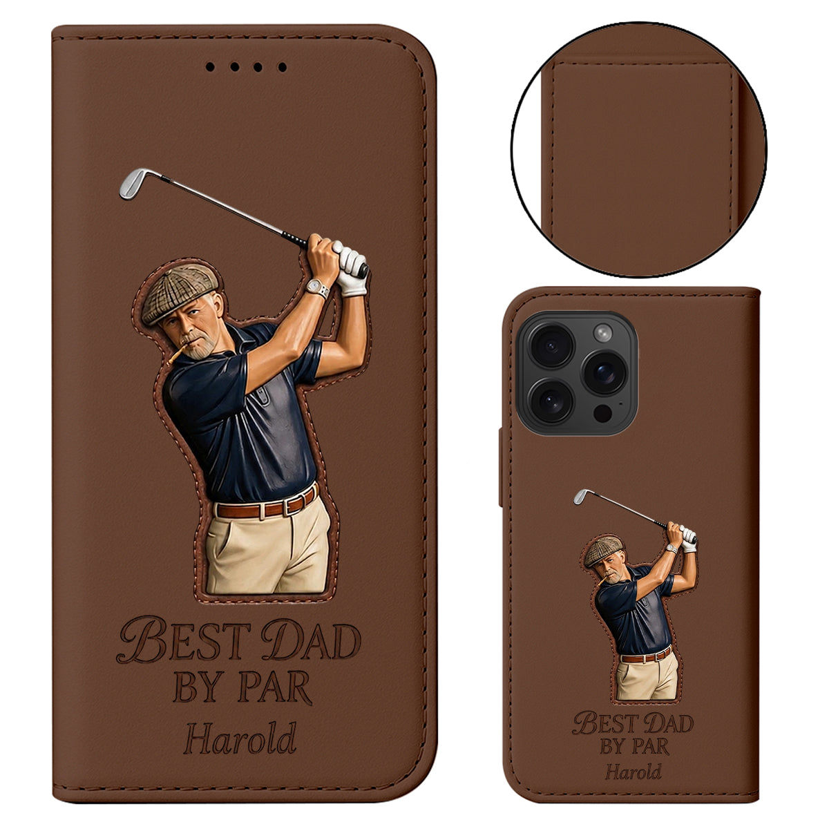 Best Dad By Par - Personalized Father Wallet Phone Case With Strap