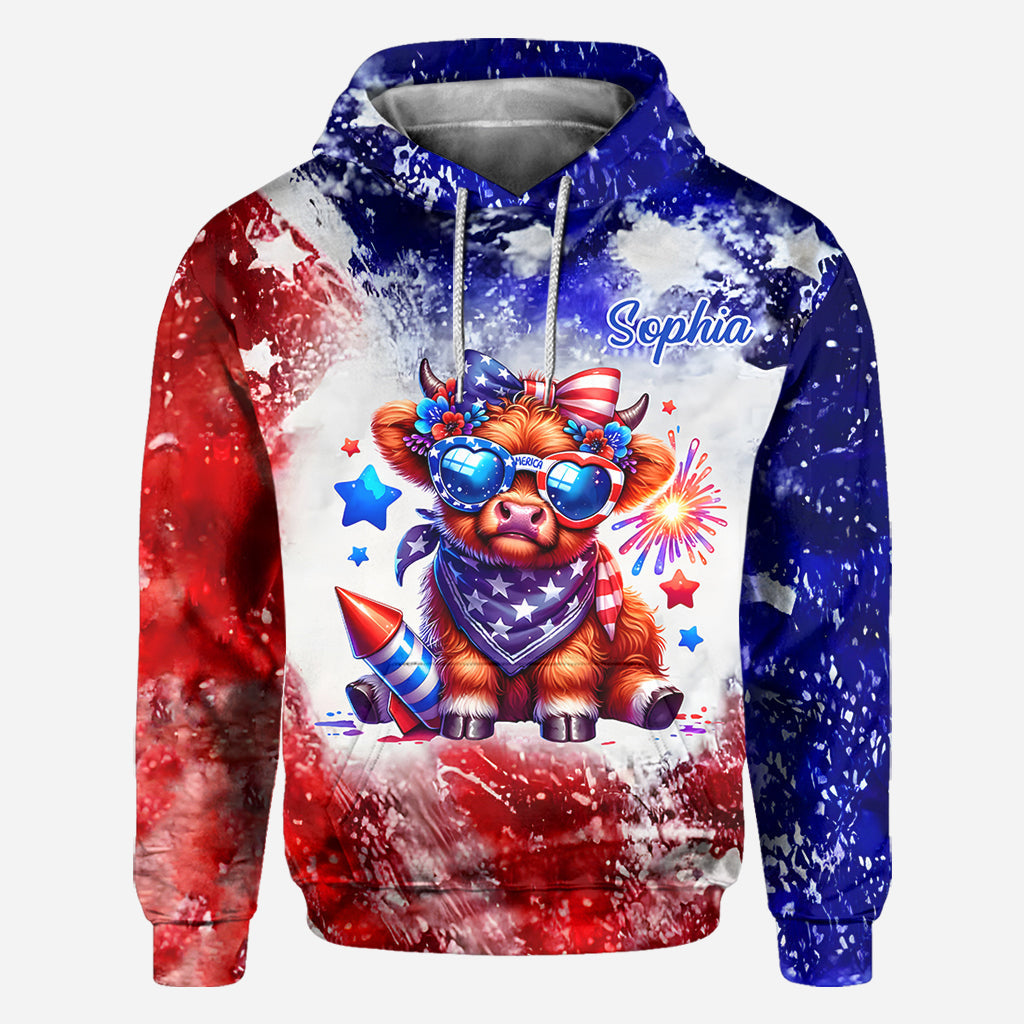 July 4th Highland Cow - Personalized Highland Cow All Over Shirt
