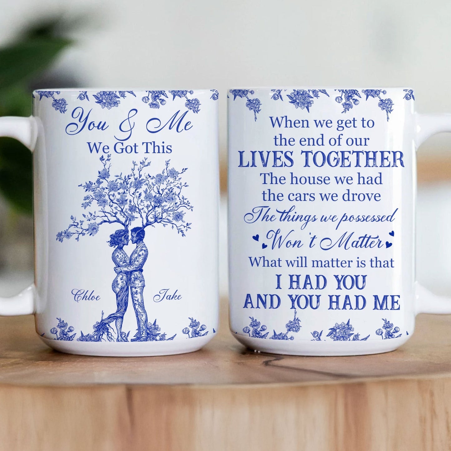 Romantic Couple Quote Ceramic Mug, Tree Hug Design, Heartwarming Gift for Lovers
