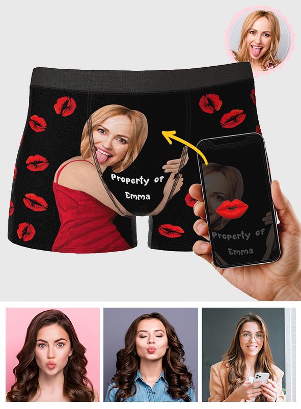 Custom Sexy Red Lips Boxers AR View - Personalized Couple Men's boxer briefs