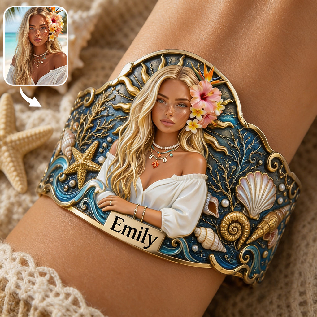 Any Photo Summer Gift - Personalized Sea Lover Shaped Cuff Bracelet
