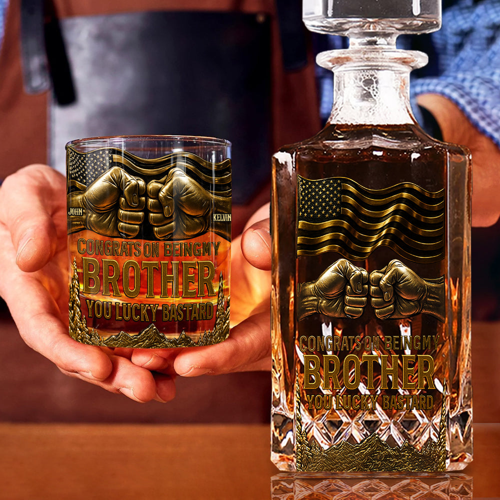 Congrat On Being My Brother - Personalized Sibling Gun Decanter With Whiskey Glass