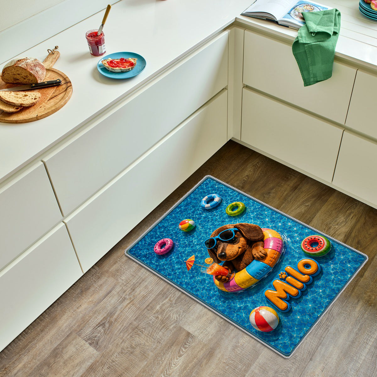 Funny Pet Summer Vibes Poolside - Personalized Dog Non-Slip Tufted Rug