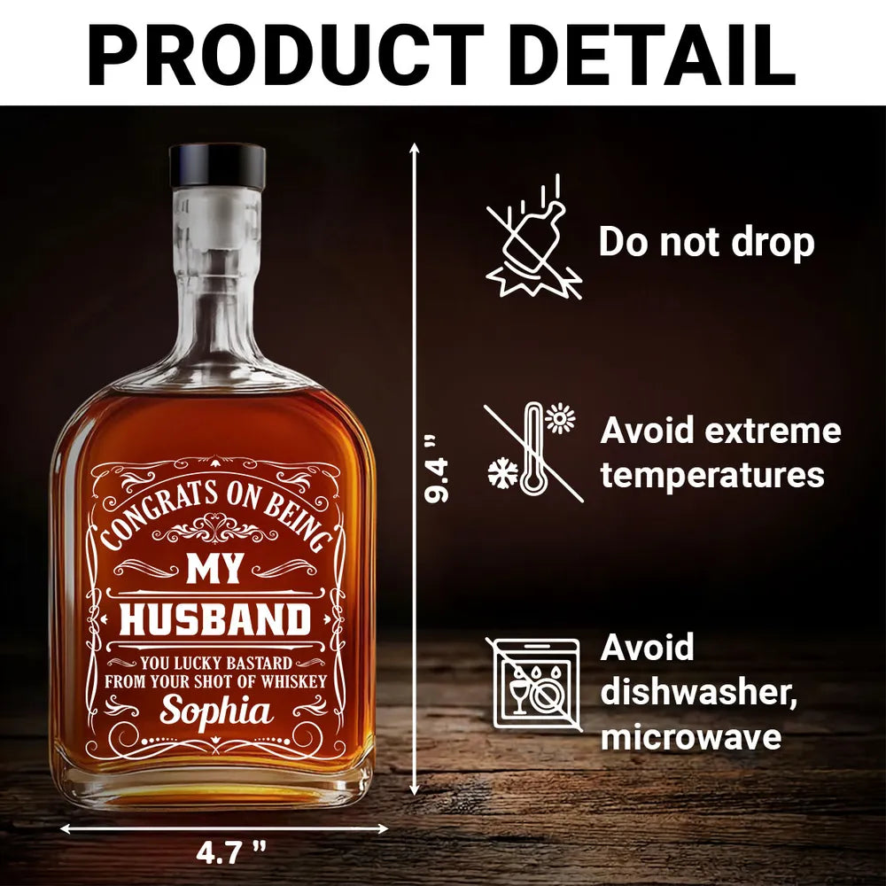 Whiskey Glass Spirits Decanter with Funny Engraved Design, Unique Gift for Husband