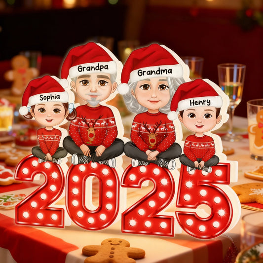Christmas Grandparents & Grandkids Acrylic Light Box with Marquee Numbers, soft warm glow, unique gift for Grandma & Grandpa