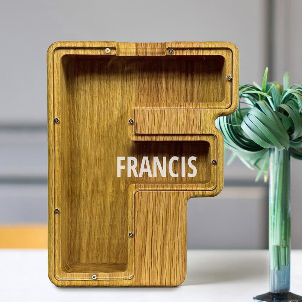Custom Initial And Name - Personalized Letter And Name Tung Wooden Piggy Bank