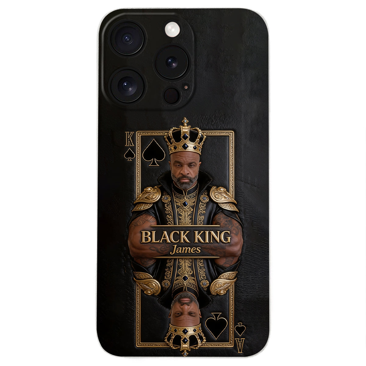 Black King - Personalized African American 3D Embossed Leather Phone Case