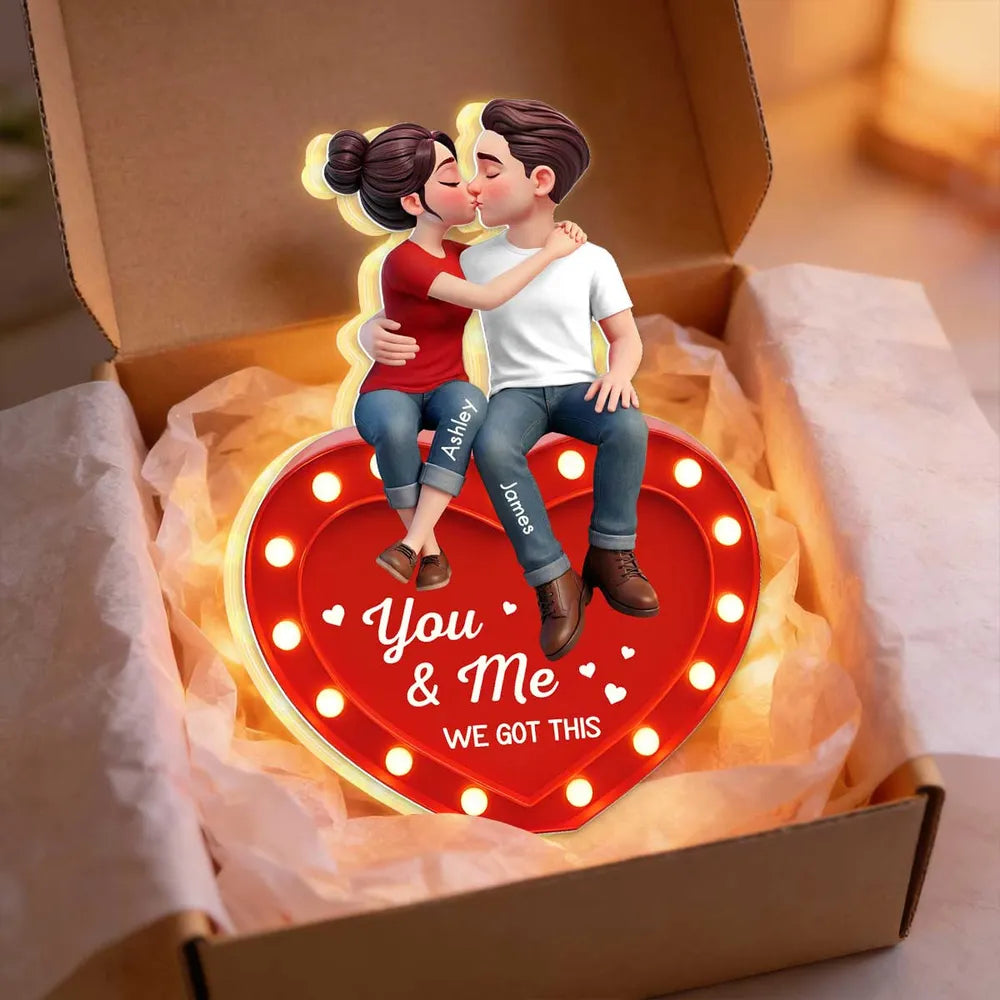 Personalized Acrylic Light Box Kissing Couple on Heart You & Me Warm Glow Bedroom Decor Unique Gift for Couples