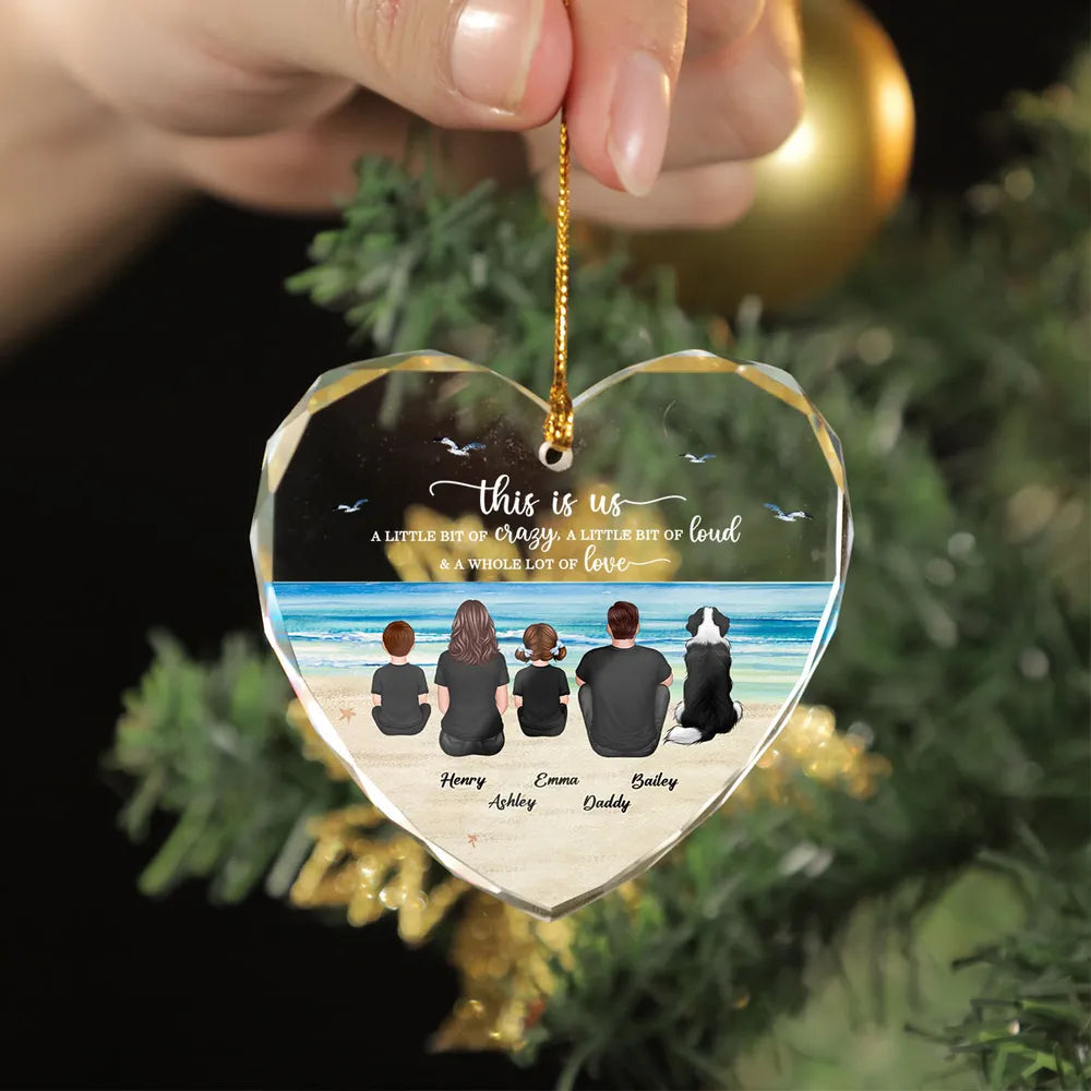 Crystal Heart Ornament with Family Beach Scene, A Heartwarming Gift for Loved Ones