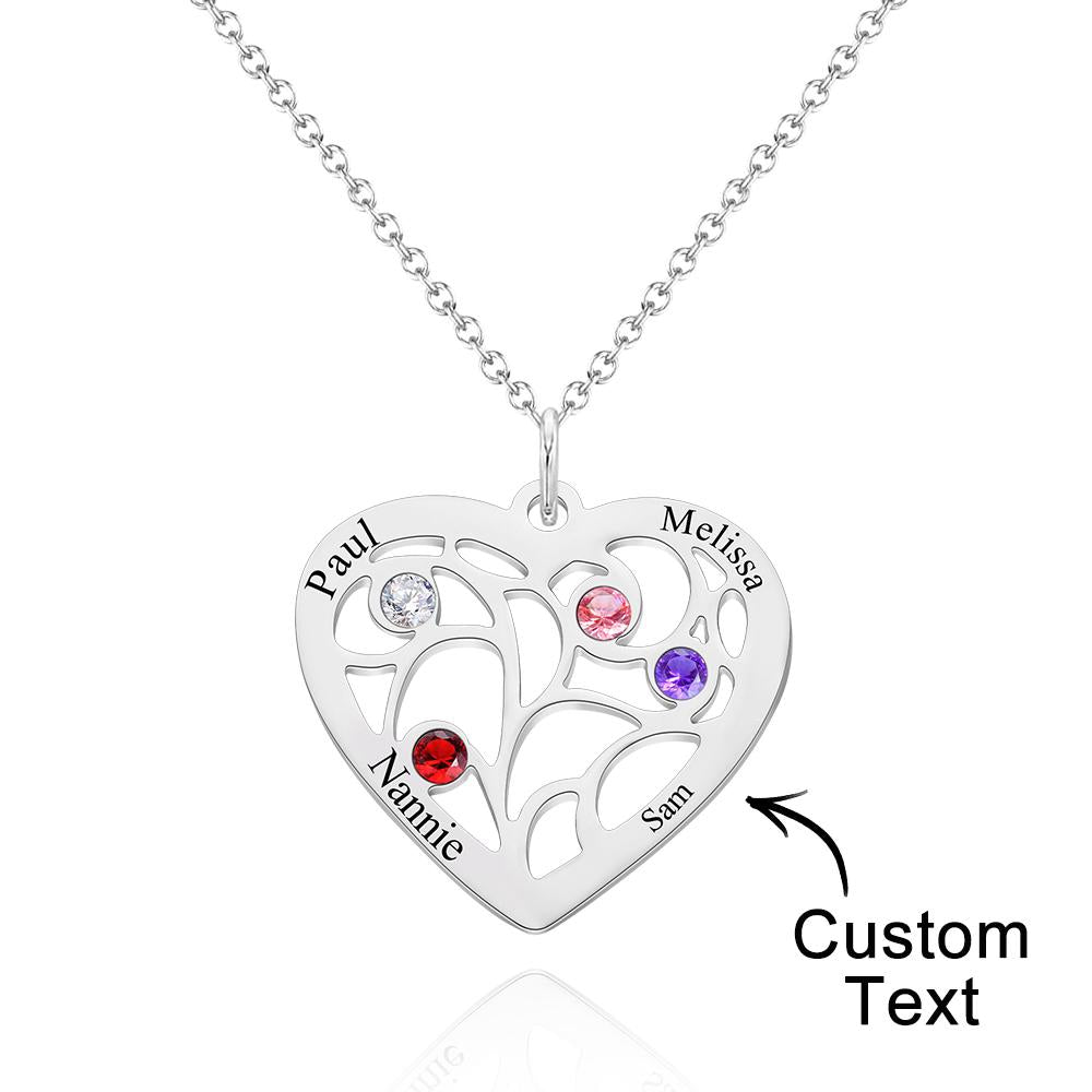 Our Family - Personalized Family Name Heart Pendant Necklace with Birthstone