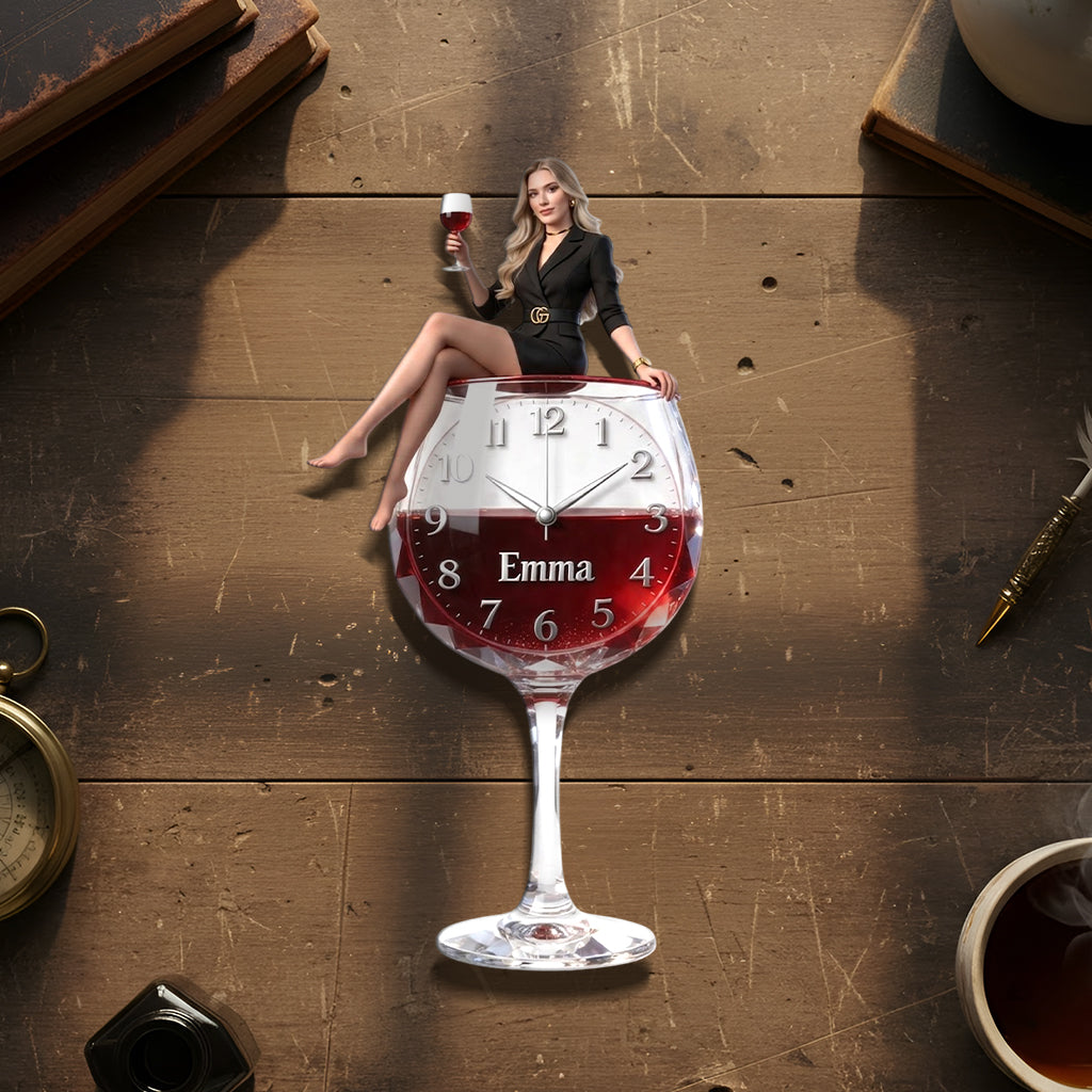 Custom Any Photo Drinking Hour - Personalized Wine Acrylic Wall Clock