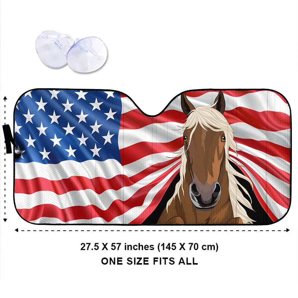 Funny Horse Independence Day - Personalized Horse Car Sunshade