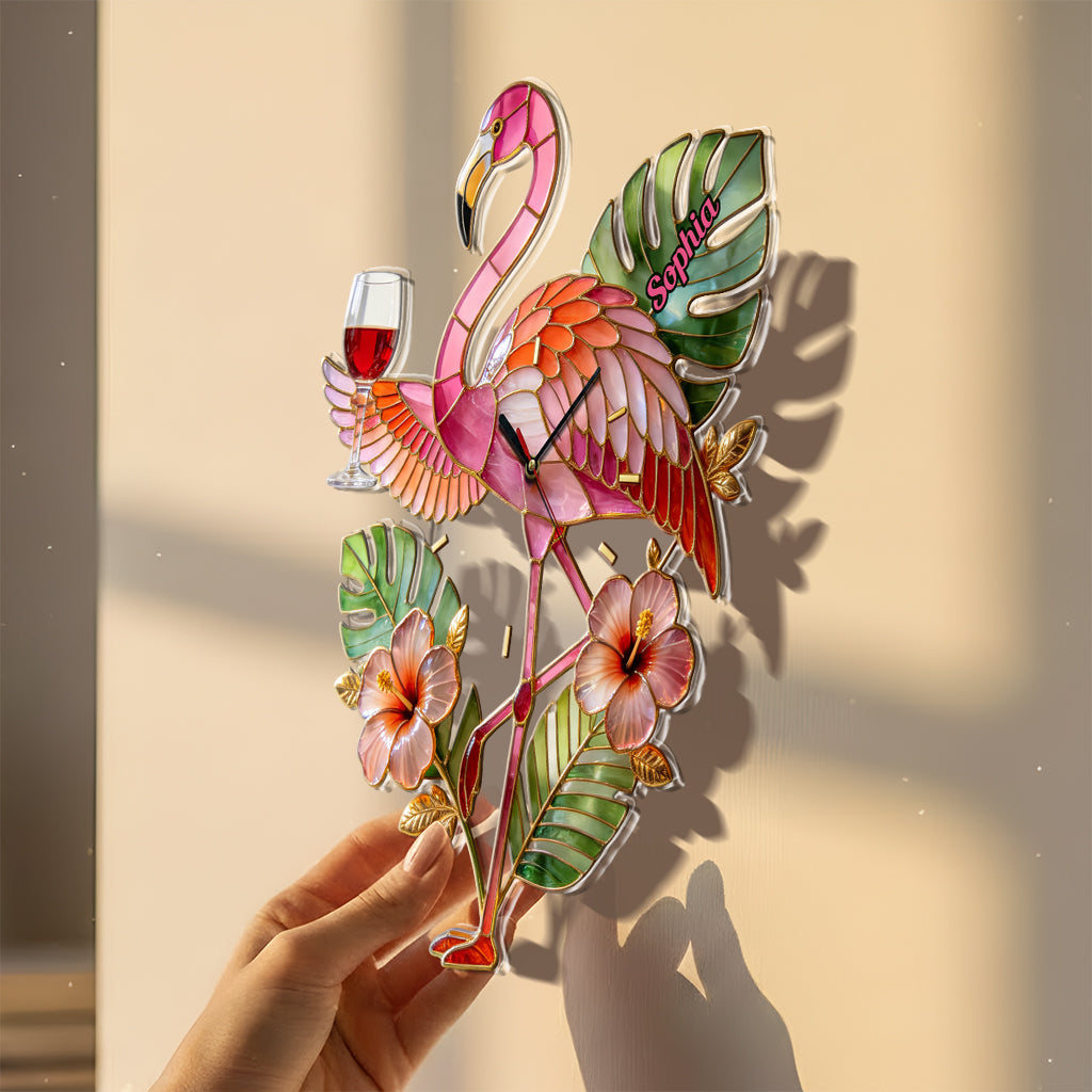 Elegant Flamingo Tropical Vibe - Personalized Flamingo Acrylic Wall Clock