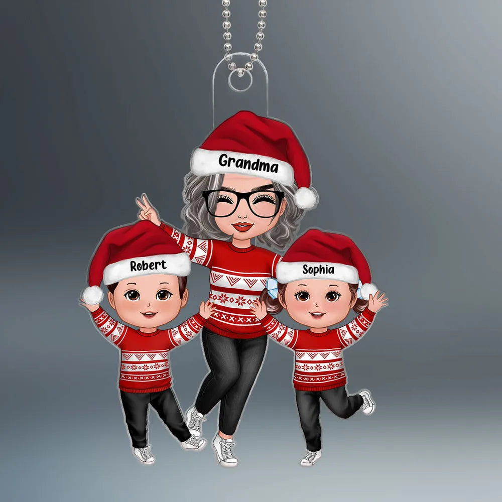 Happy Christmas Doll Grandma Grandkids Gift For Granddaughter Grandson Personalized Personalized Acrylic & Wooden Ornament