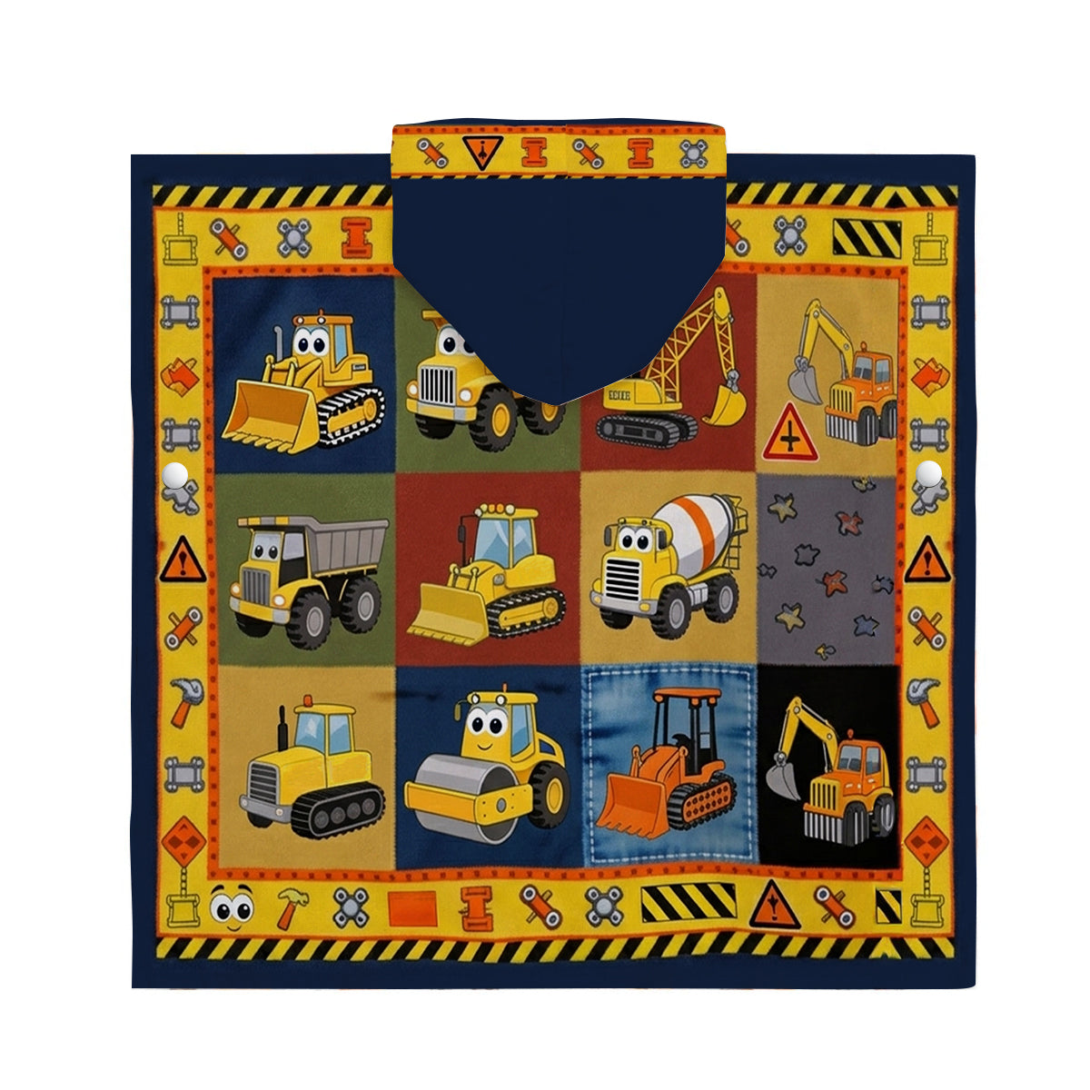 Construction Machines - Personalized Kid Hooded Towel Poncho