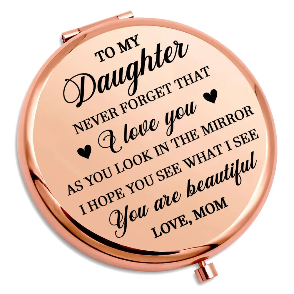 To My Daughter You Are Beautiful Personalized Metal Compact Mirror, Sweet Everyday Reminder, Unique Gift