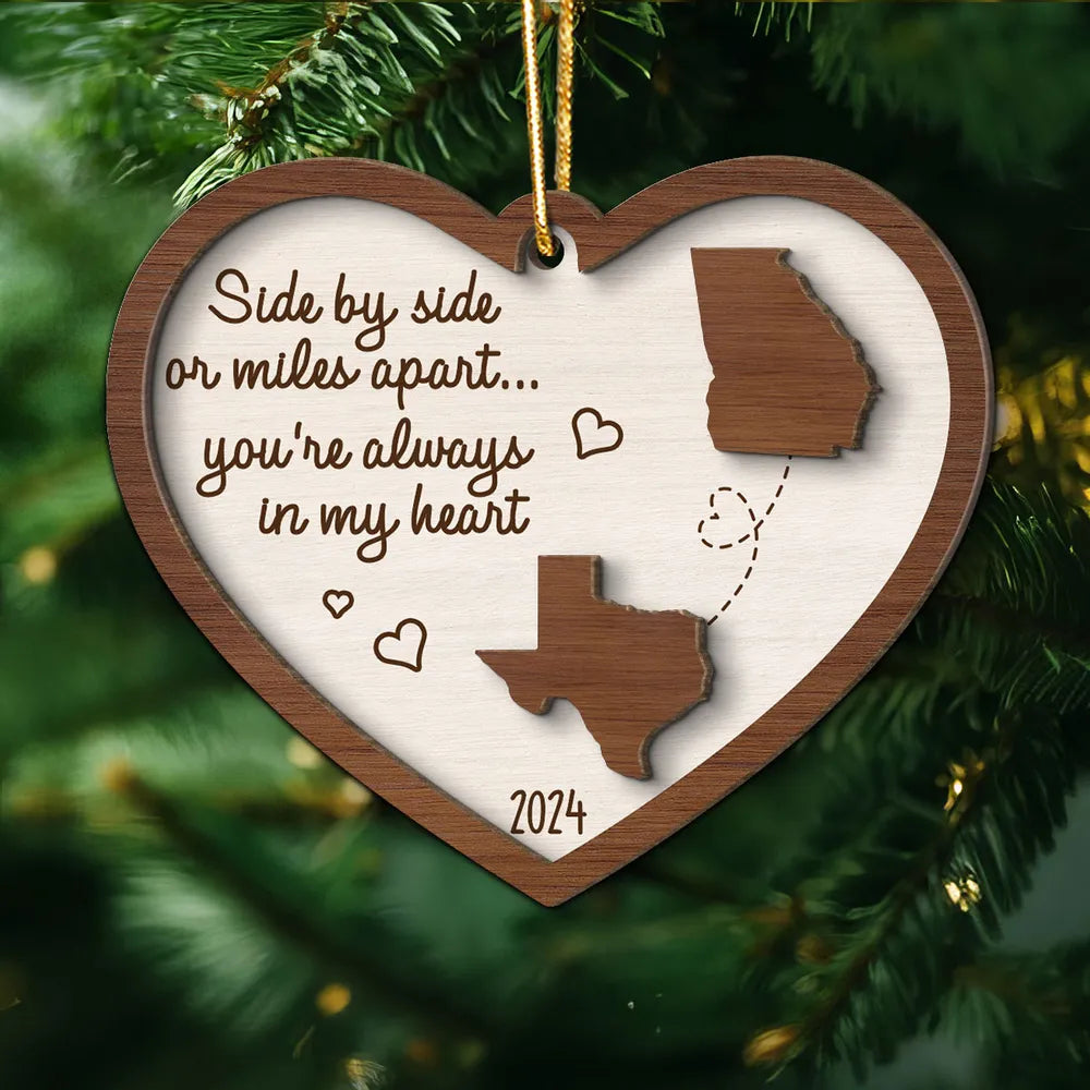Heart-Shaped Wooden Ornament, Long-Distance Connection Keepsake for Christmas Tree, Warm and Meaningful Gift of Togetherness