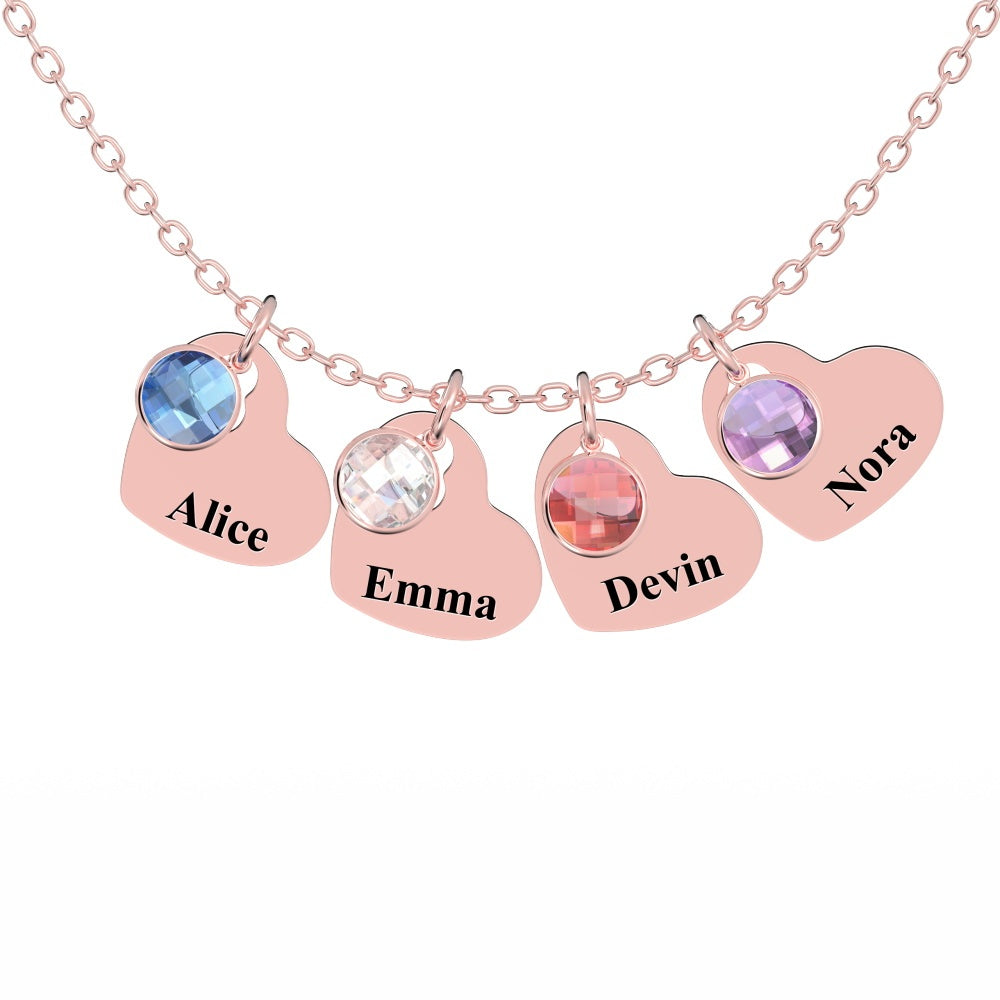 All Members - Personalized Family Heart Pendant Necklace with Birthstones