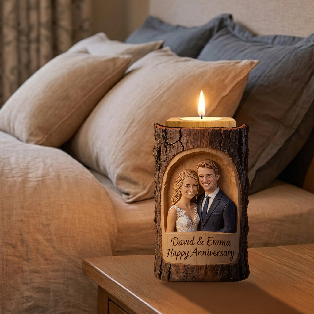 Custom Any Photo Couple Gift - Personalized Couple Custom Shape Wooden Candle Holder