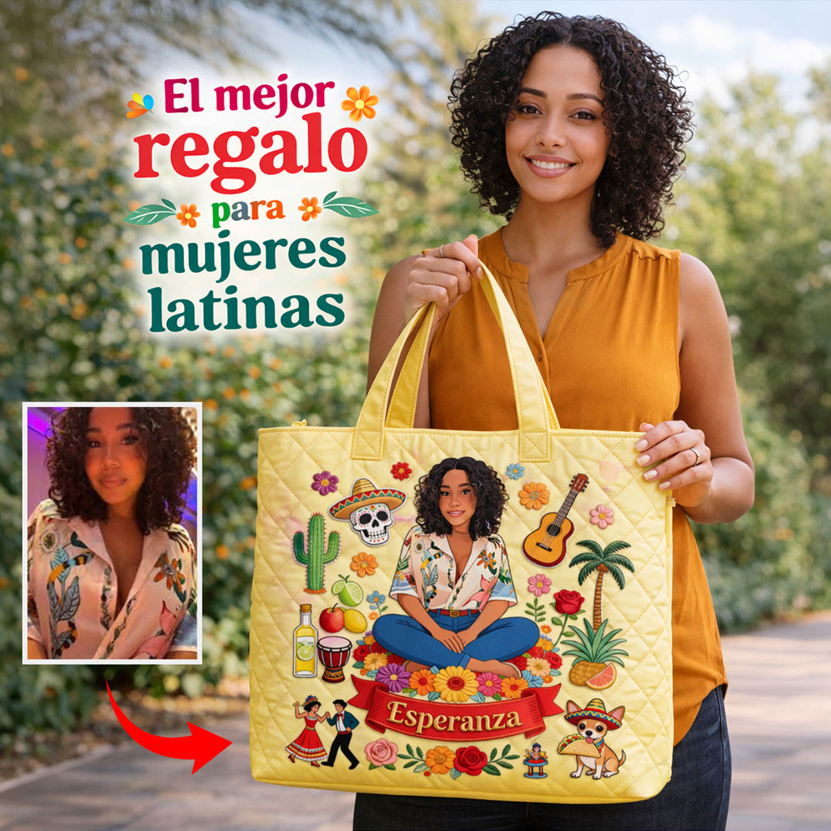 Latina Women, Mexican Vibe - Personalized Latina Women Quilted Tote Bag