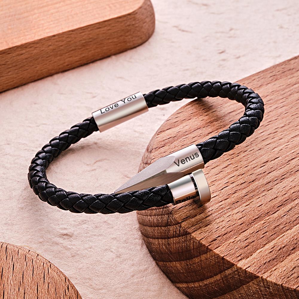 Any Name - Personalized Couple Engraved Leather Nail Bracelet