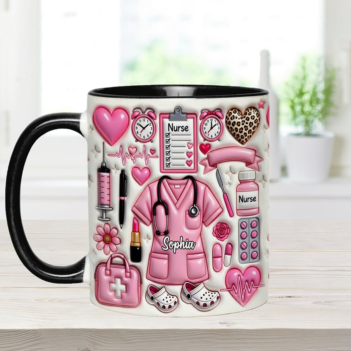 Love Being A Nurse - Personalized Nurse Set Accent Mug with Acrylic Stirrers