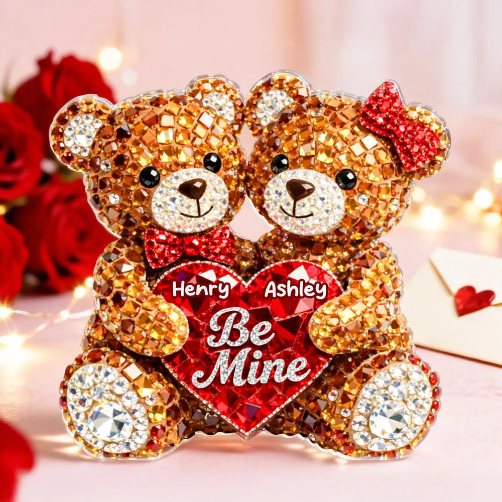 Cute Be Mine Teddy Bear Duo Acrylic Keychain, Personalized Love Charm for Keys or Bag, Sweet Romantic Gift for Couples