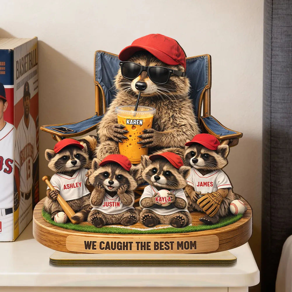 Personalized 2-Layer Wooden Plaque, Funny Raccoon Baseball Dad Scene, Unique Father's Day Gift