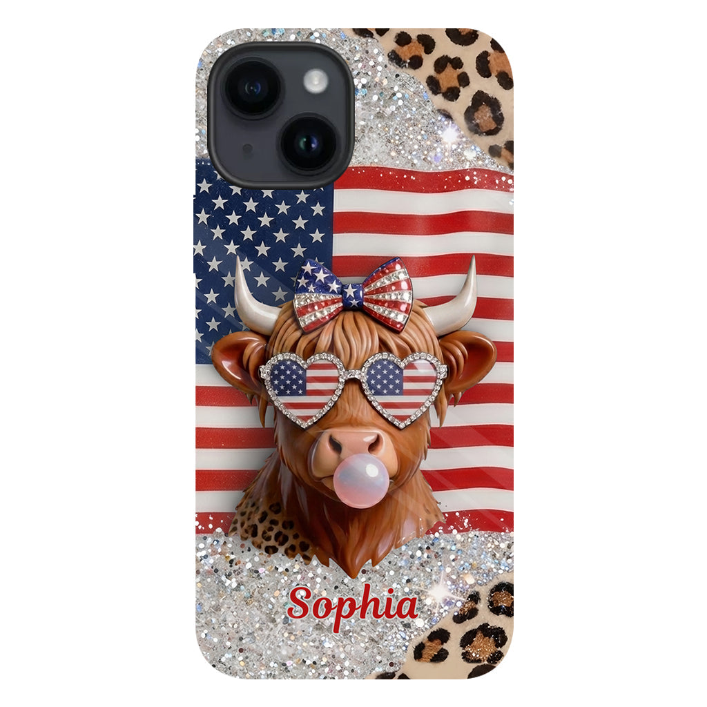 Highland Cow Patriotic - Personalized Highland Cow Full Print Phone Case & Phone Grip