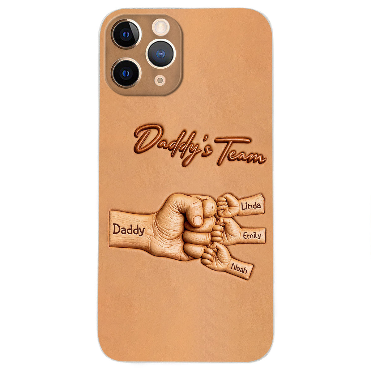 Daddy's Team - Personalized Father 3D Embossed Leather Phone Case