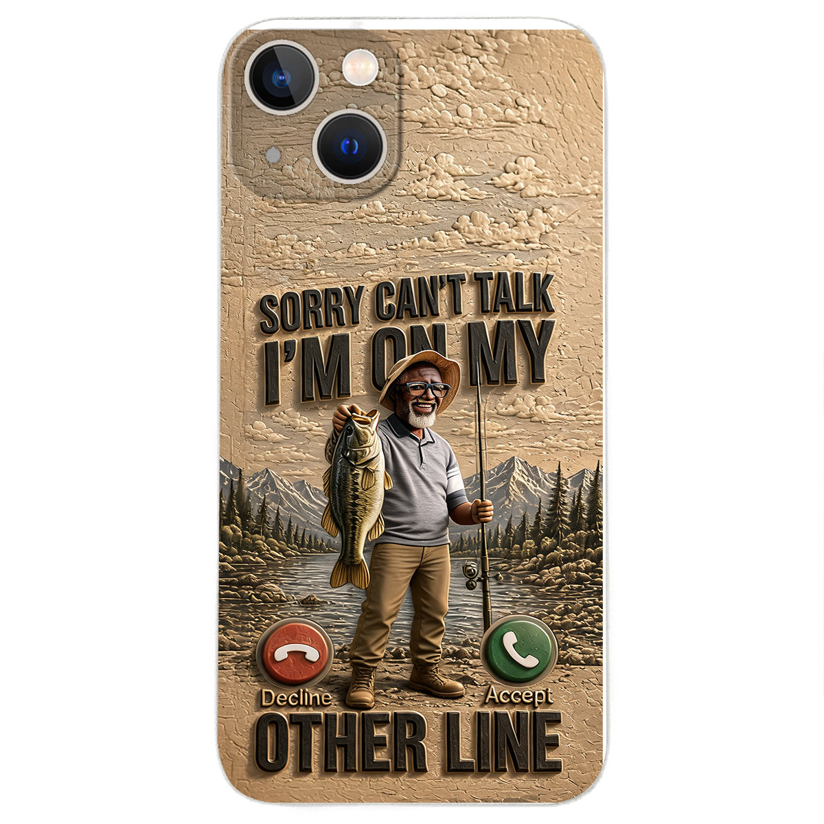 I'm On My Other Line, Fishing Lover Gift - Personalized Fishing 3D Embossed Leather Phone Case