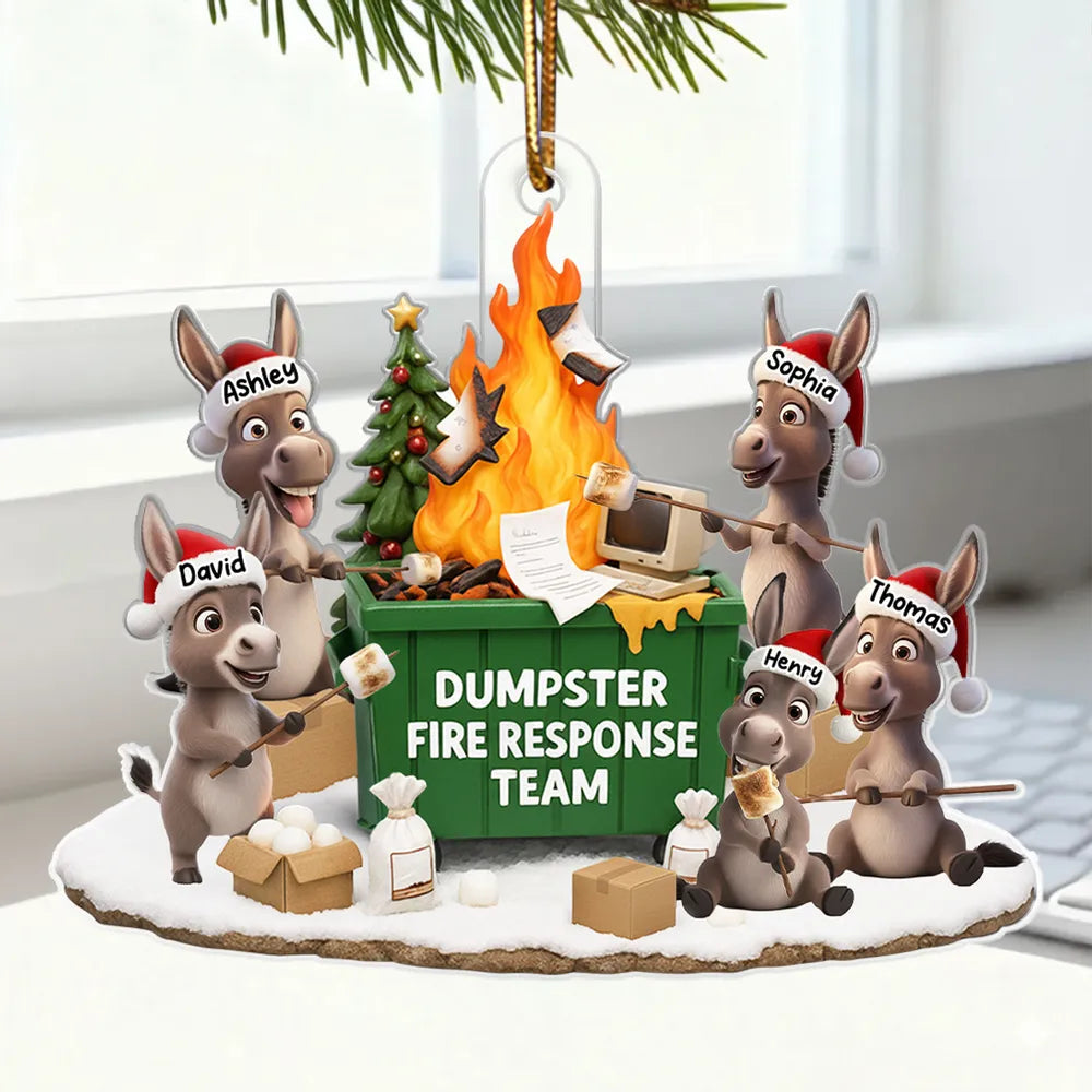 Personalized Acrylic Ornament Dumpster Fire Response Team Donkey Design Funny Christmas Gift for Coworkers