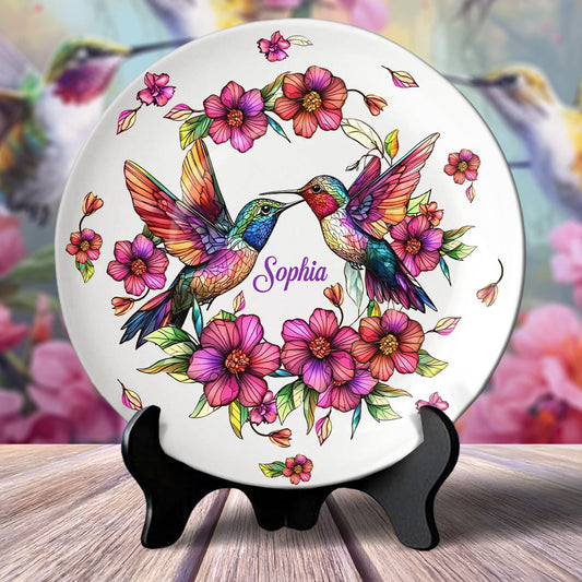 Colorful Hummingbird - Personalized Hummingbird Ceramic Round Plate