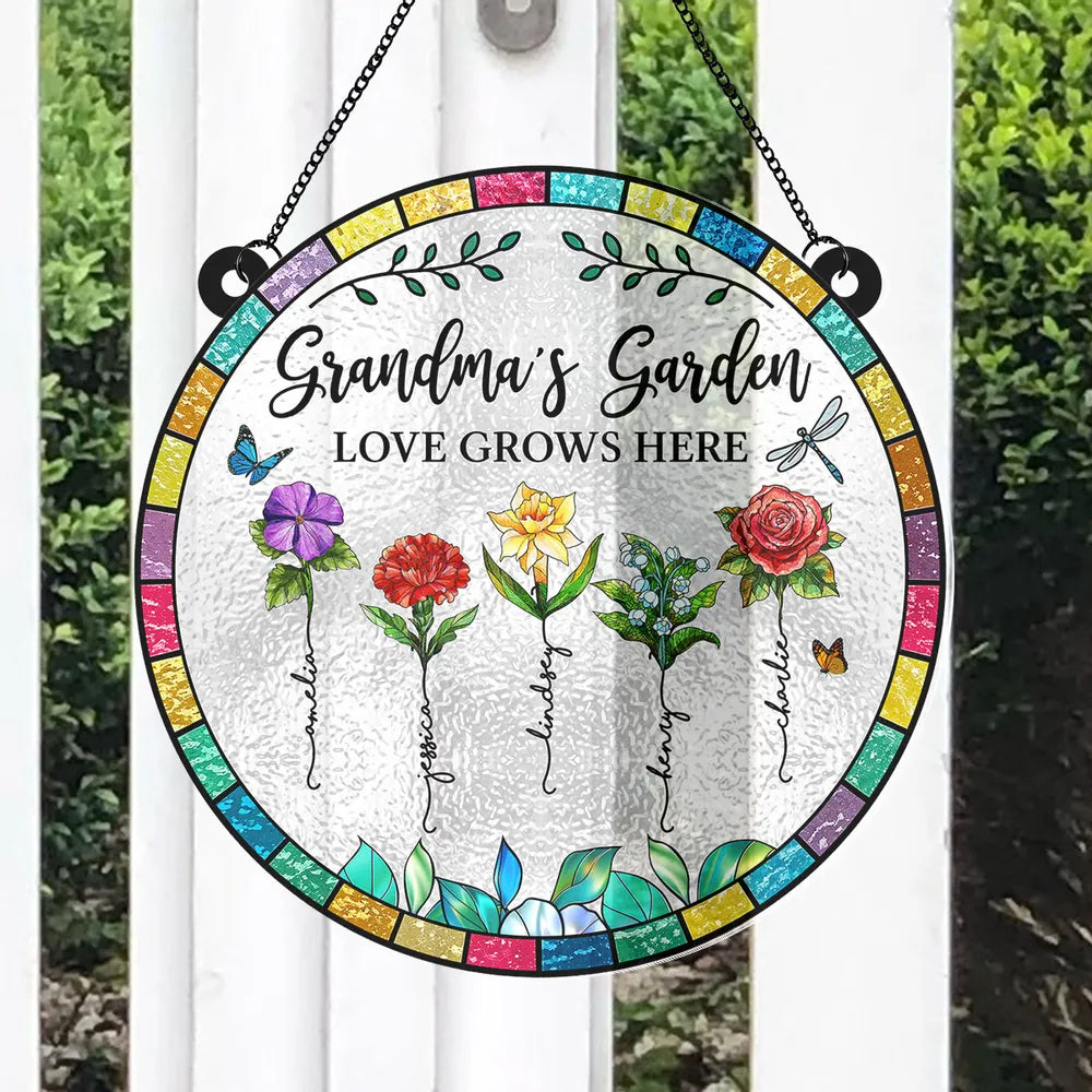 “Grandma’s Garden – Love Grows Here” Personalized Acrylic Suncatcher