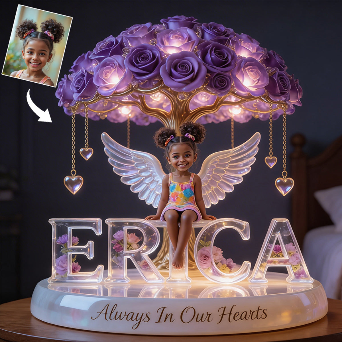 Custom Always In Our Hearts Angel Wings Figurine, Personalized Standard Poodle Cross Memorial Tree Lamp Statue, Dog Loss Sympathy Night Light