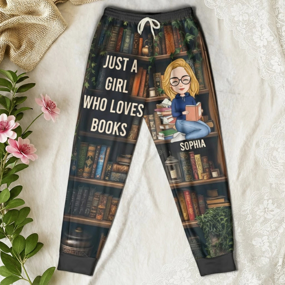Book Lover Women's Sweatpants with cozy bookshelf art, optional personalization, perfect gift for readers at home or the library
