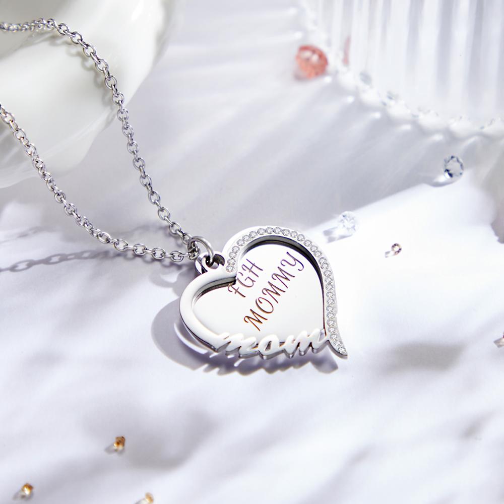 Heart Rhinestones Name - Personalized Mother Heart Rhinestones Name Necklace