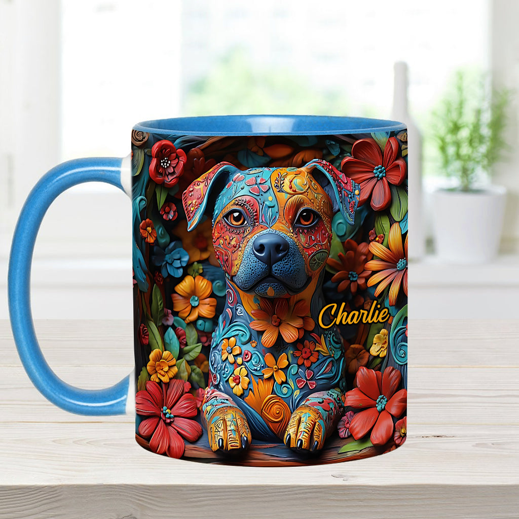Colorful Pit Bull Dreams - Personalized Dog Accent Mug