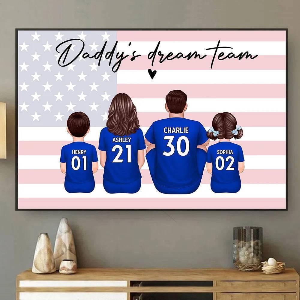Daddy's Team Soccer Football Family Sitting Personalized Poster, Father's Day Gift For Dad, Grandpa, Husband