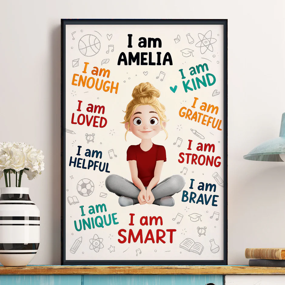 Custom Kids Affirmation Poster | Cute Inspirational Canvas Art to Build Confidence & Gratitude | Thoughtful Gift for Kids