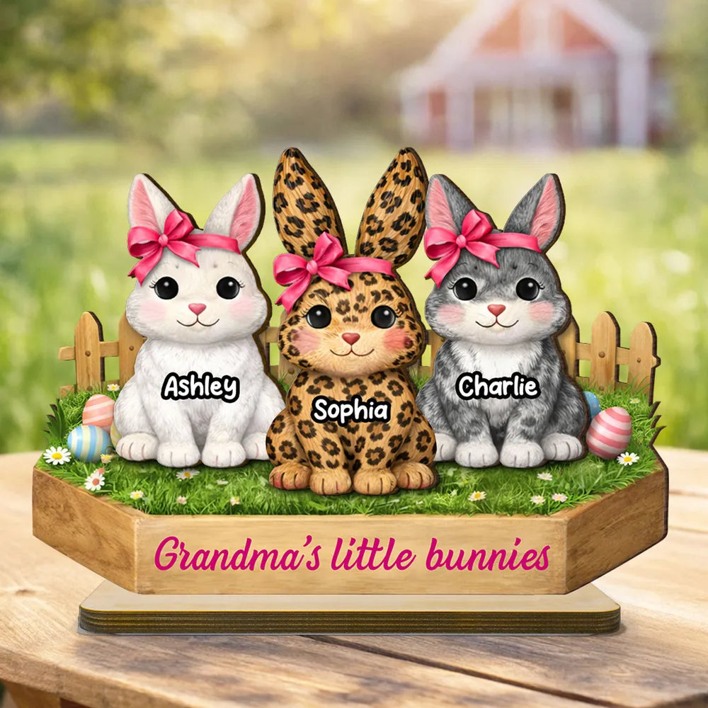 Personalized 2-Layer Wooden Plaque with Cute Bunnies and Grandma's Little Bunnies Message, Sweet Easter Gift for Grandma