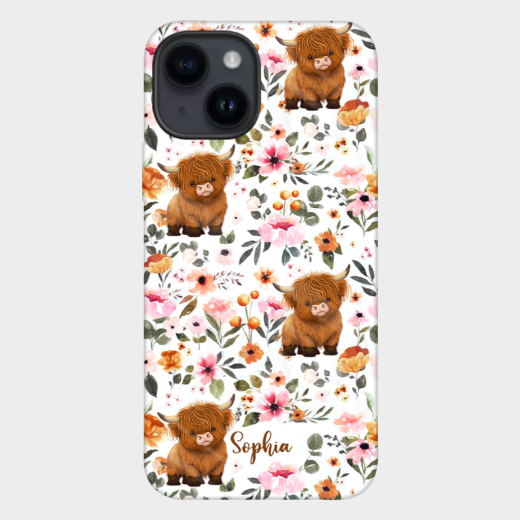 Floral Highland Cow - Personalized Highland Cow Full Print Phone Case
