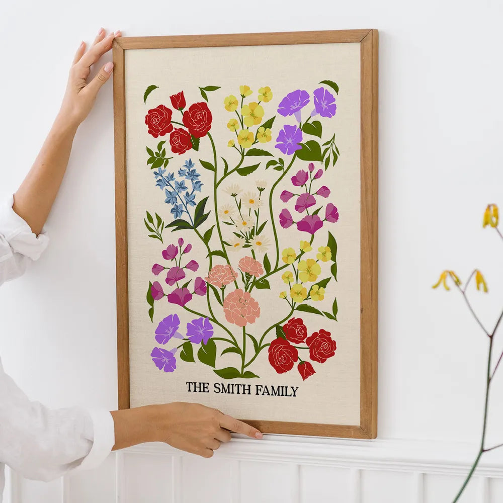 Personalized Birth Flower Bouquet Poster Minimalist Floral Wall Decor Unique Gift for Sisters, Sweet Quote Keepsake