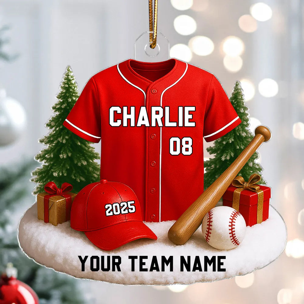 Custom Baseball Jersey Acrylic Ornament with name & number personalization, perfect team or fan holiday gift
