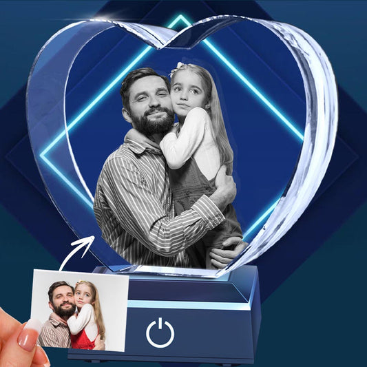 Custom Photo - Personalized Father Laser Engraving 3D Heart Shaped Crystal Lamp