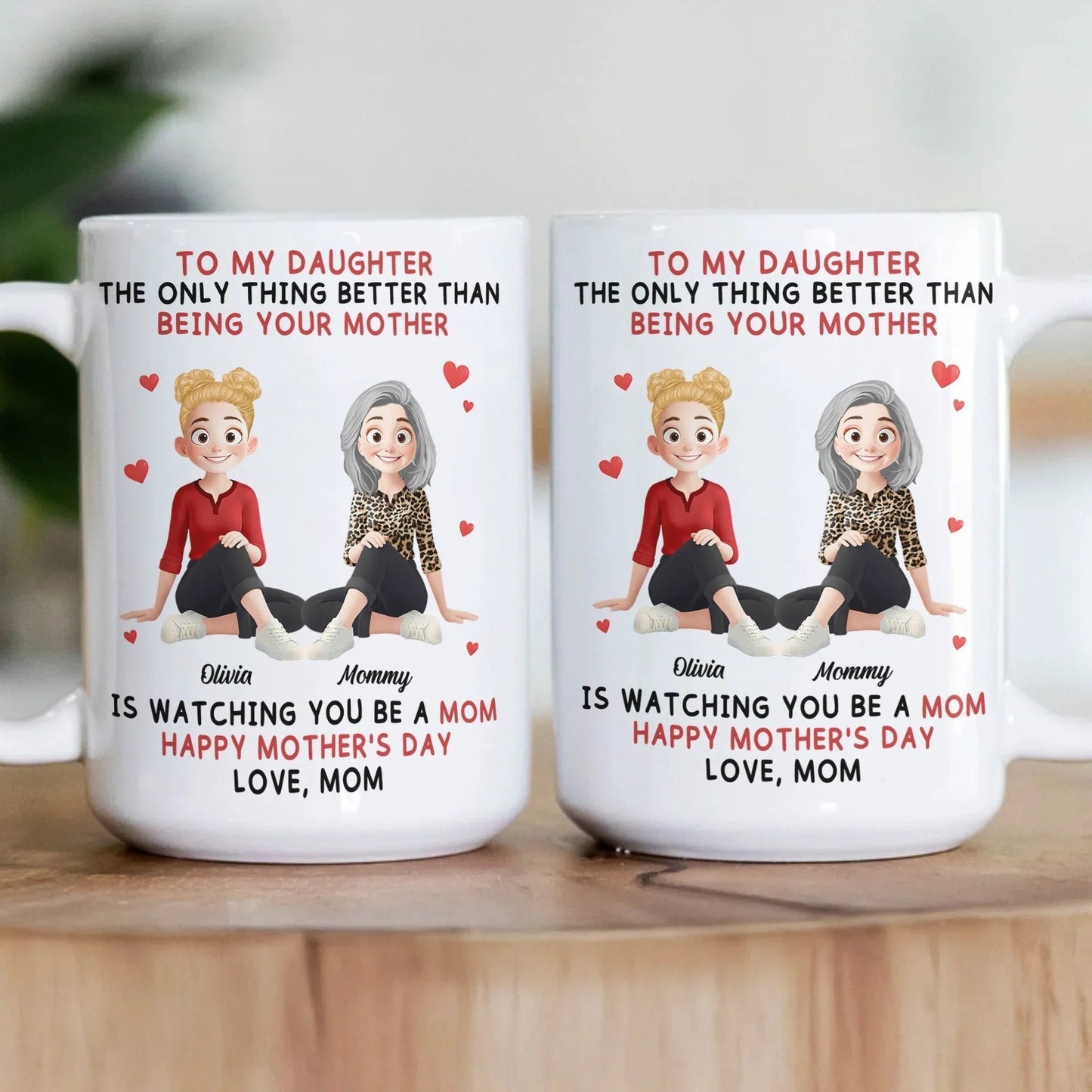 Ceramic Mug for Daughter, Personalized Mother-Daughter Love Quote and Sweet Cartoon Art, Daily Coffee Reminder, Creative Gift