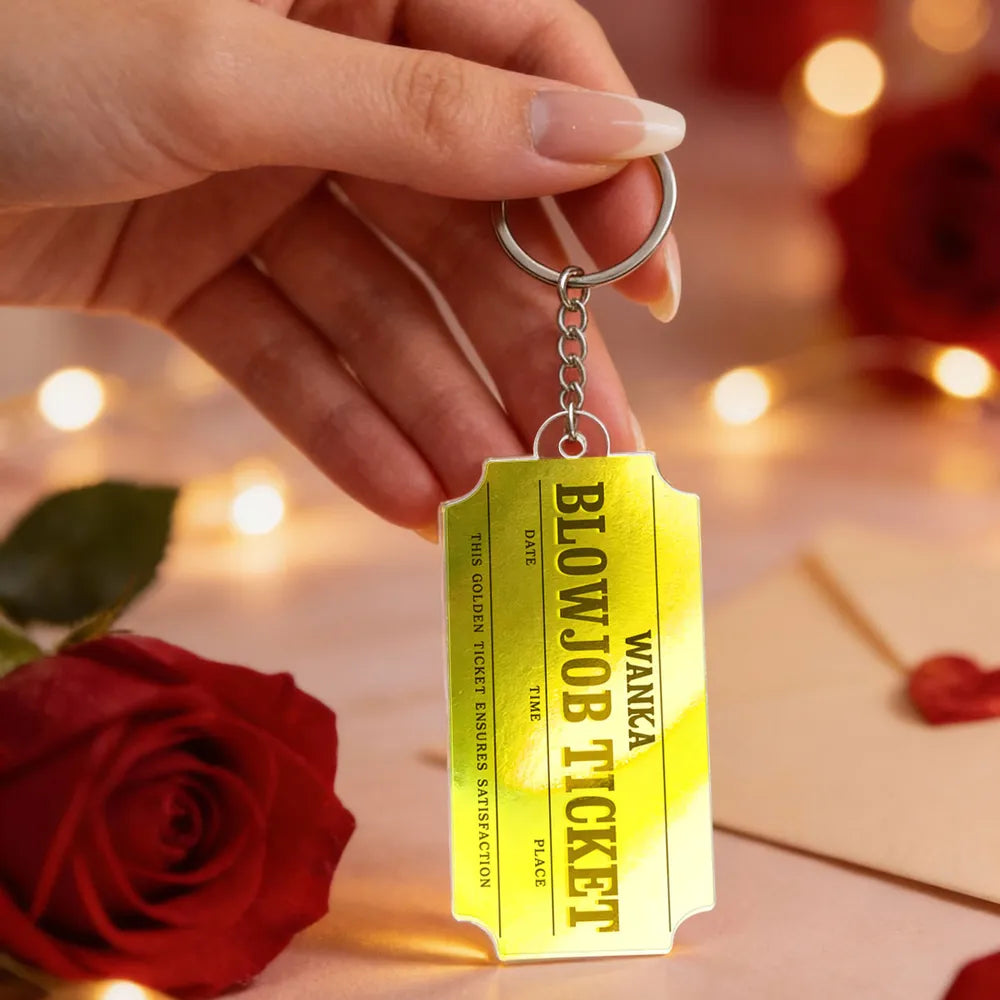 Funny Golden Ticket Acrylic Keychain Cute Charm - A Playful Romantic Gift with Personalized Option for Him or Her