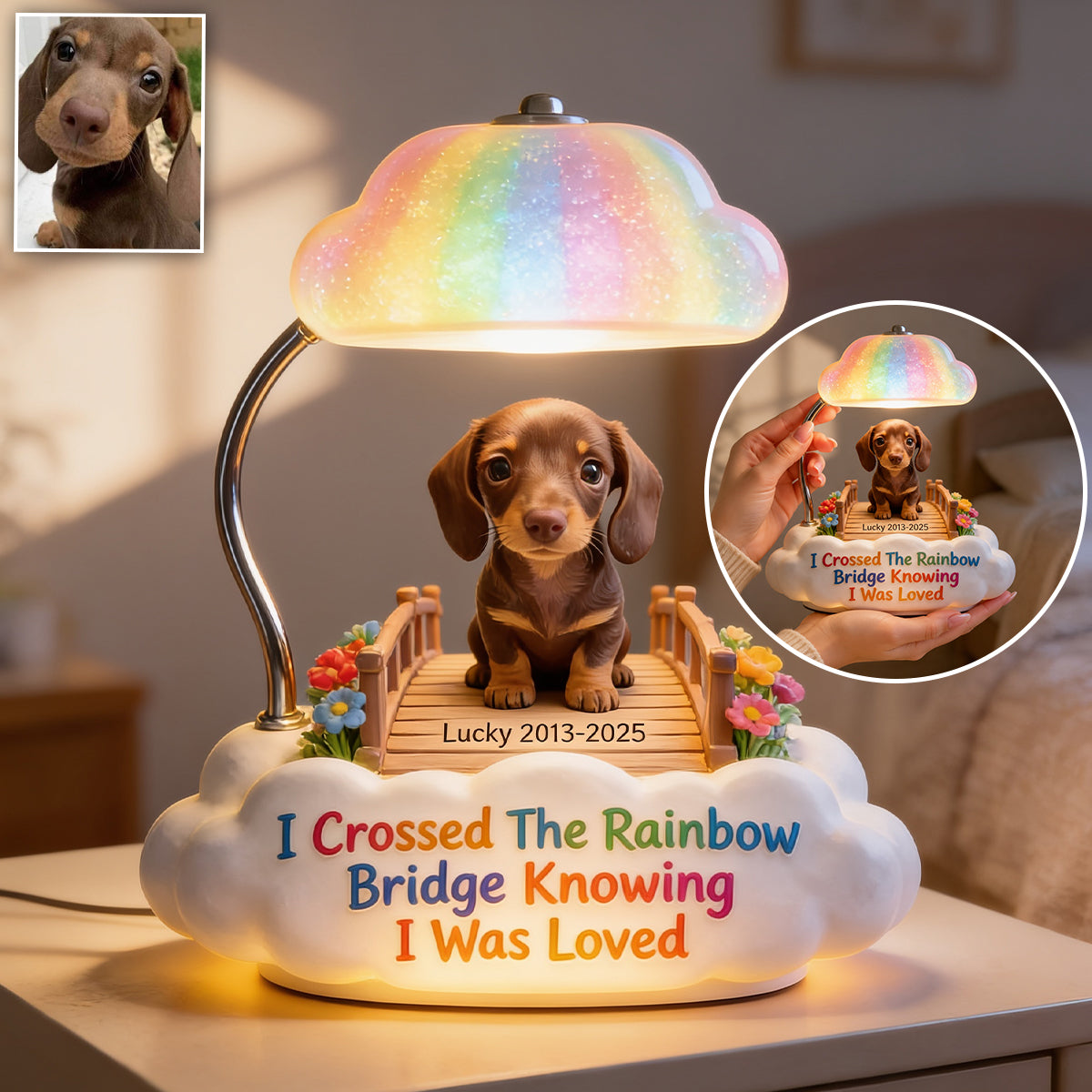 I Crossed The Rainbow Bridge - Personalized Dog Acrylic LED Night Light