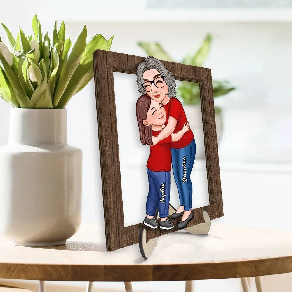 Embrace of Generations - Personalized 'Grandma & Grandkid Hug' Wooden Plaque - A Heartwarming Gift for Grandma
