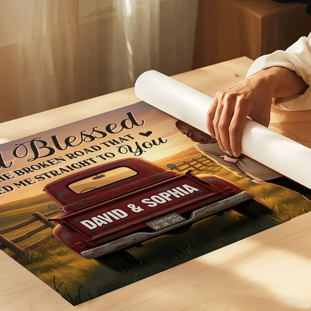 Personalized Couple Sunset Poster Country Truck Scene Romantic Wall Art Unique Gift for Husband or Wife